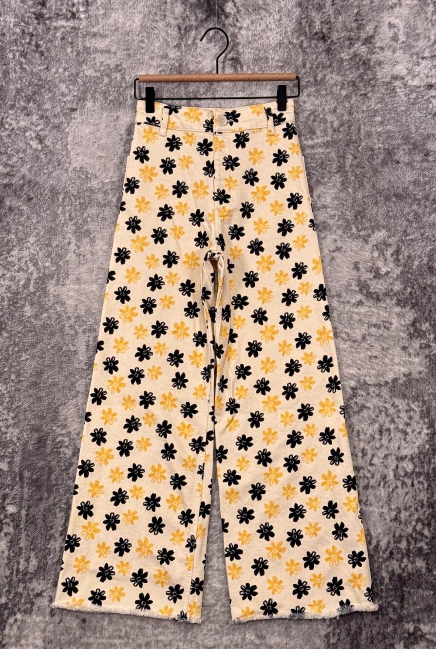 Zara Jeans 2 Womens The Marine Straight Floral Wide Leg High Rise